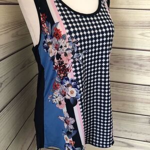 Fila Blue Floral Checkered Athletic Tank Top Medium